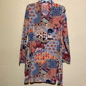 CDM Short Dress L Pullover Boho Colorful Light Weight Geometric Print Polyester
